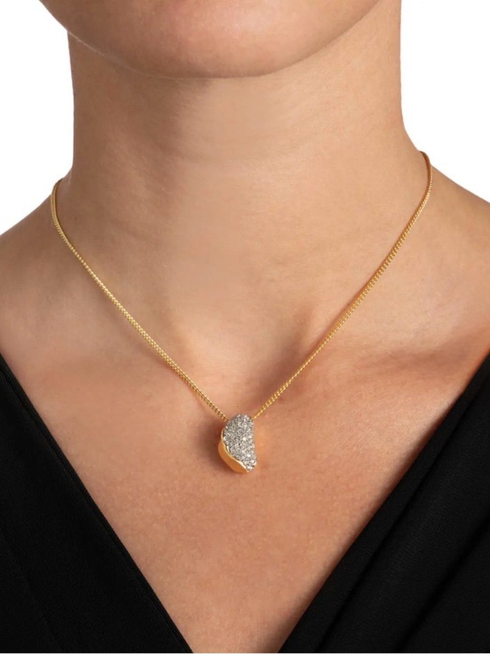 NEW Alexis Bittar Solanales Crystal Small Pebble Necklace Gold Clear JL11